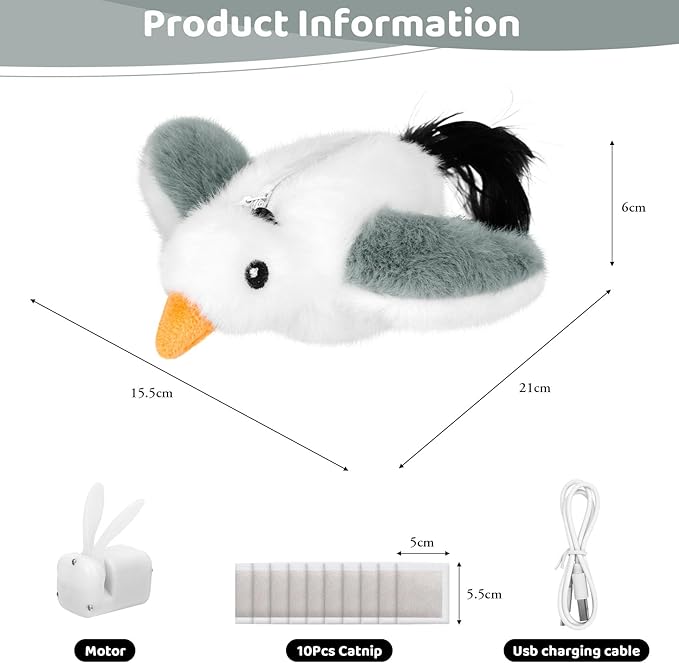 Cat Toys Flapping Birds with Catnip Bags, Chirping Interactive Kitten Toy Indoor, Lifelike Birdie Tweets, Rechargeable Enrichment Moving Wings Cat Exercise Toys Kicker for All Breeds Cat Dog(Oriole)