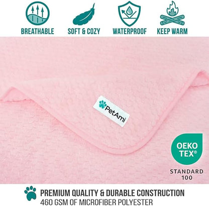 PetAmi Waterproof Dog Blanket, Leakproof XL Pet Blanket for Large Dogs, Furniture Sofa Couch Cover Protector, Fleece Cat Throw for Bed Crate Kennel, Reversible Washable Soft Plush, Twin 60x80 Pink
