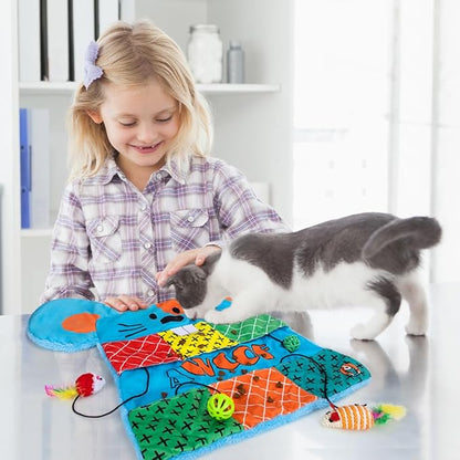 AWOOF Cat Mat, Cute Soft Catnip Mat, Cat Activity Mat Machine Washable Catnip Toys Interactive Cat Toys for Indoor Cats (Mouse Shape)
