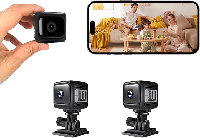 Mini Security Camera 2 Pack, 1080p HD Wireless Indoor Cam with 6-Hour Battery & No WiFi Needed for Recording, AI Motion Detection/Pet/Baby Monitoring, Night Vision, Easy Setup for Home Security