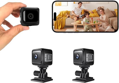 Mini Security Camera 2 Pack, 1080p HD Wireless Indoor Cam with 6-Hour Battery & No WiFi Needed for Recording, AI Motion Detection/Pet/Baby Monitoring, Night Vision, Easy Setup for Home Security