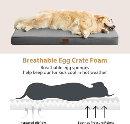 BFPETHOME Outdoor Dog Bed for Large Dogs, Waterproof, Orthopedic with Removable Washable Cover, Egg Crate Foam Mat. (42 x 30in, Dark Grey)