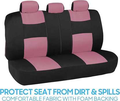 BDK PolyPro Car Seat Covers Full Set in Pink on Black, Front and Rear Split Bench Seat Covers for Cars, Easy to Install Car Seats Cover Set and Accessories for Auto Trucks Van SUV - Pink