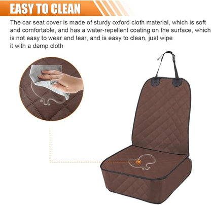ZIMISI Dog Car Seat Cover, Waterproof & Scratch Proof Car Seat Protector with Side Flaps, Nonslip Front Car Seat Covers with Safety Belt, Universal Dog Mat for Cars, SUVs, Trucks (Coffee)