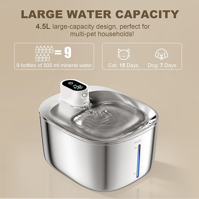 Wireless Cat Water Fountain Stainless Steel,4.5L Cordless Pet Fountains for Dringking,4000mah Battery Operated Cat Water Pountain,Automatic Dog Dispenser w Pen Cat Toys