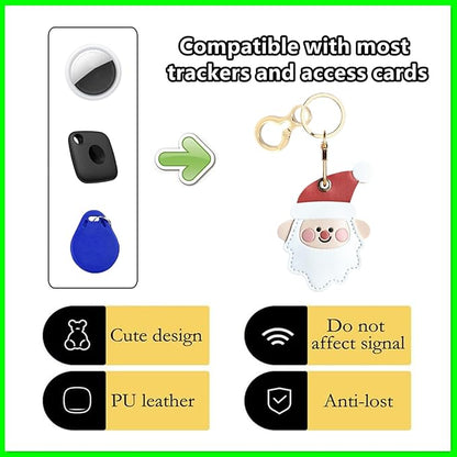 Leather Keychain Holder Case Compatible with AirTag,Cute Protective Cover with Keyring,Anti-Scratch Finder GPS Tracker Case for Wallet Keys,Bag,Pets,Backpack(A)