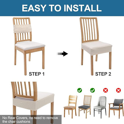 Smiry Waterproof Seat Covers for Dining Room Chairs Set of 6, Stretch Jacquard Removable Washable Chair Seat Slipcovers Protector, No Rear Covers, Beige