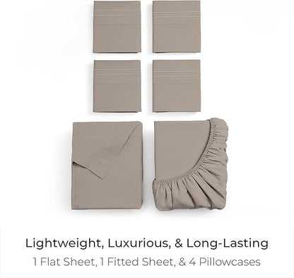 Mellanni Queen Sheet Set - 6-Piece Iconic Collection Bedding, (Including 4 Pillowcases), 21-Inch Extra Deep Pocket, Easy Care, Ultra Soft, Cooling Sheets, Brushed Microfiber - Tan