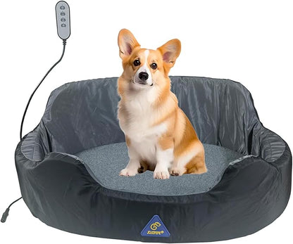 Self-Warming Heated Orthopedic Dog Bed with Dual-Side Comfort (Grey), Reversible Heating Pad for Cats & Small Pets, Waterproof and Machine Washable