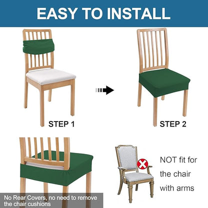 Smiry Waterproof Seat Covers for Dining Room Chairs Set of 8, Stretch Jacquard Removable Washable Chair Seat Slipcovers Protector, No Rear Covers, Emerald Green