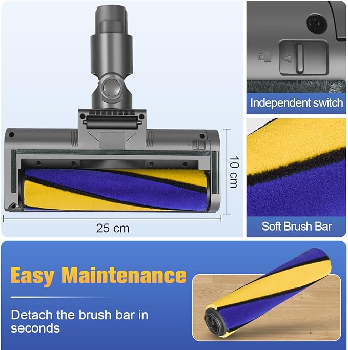 FUNTECK LED Soft Roller Cleaner Head Compatible with Dyson V11 V10 V8 V7 Vacuum Cleaners, Illuminating Hidden Dust and Debris and Ideal for Smooth Hard Floors