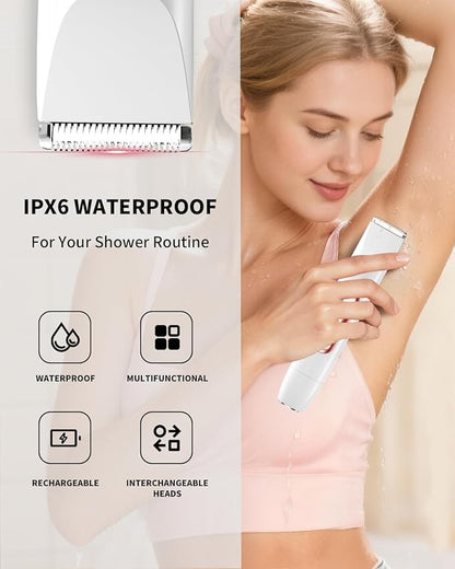 Ufree Bikini Trimmer Electric Razors for Women Dual Head, Pubic Body Hair Trimmer Electric Shaver for Face, Legs, Arm, Rechargeable Lady Shaver Waterproof, Summer Grooming Kit