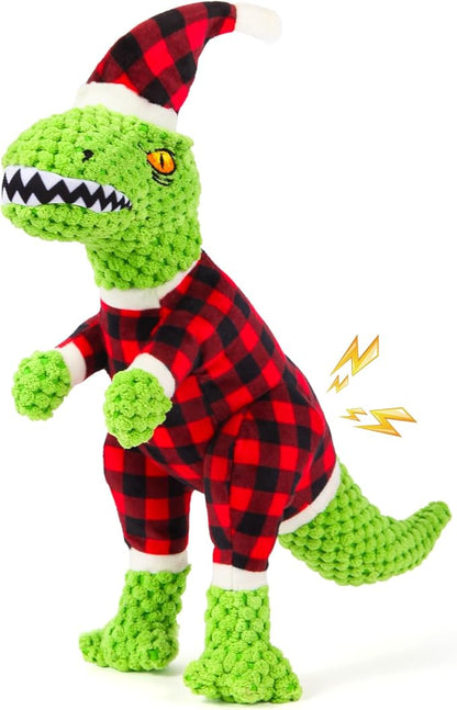 Christmas Dog Toys – Plush Reindeer & Snowman Holiday Set for Small and Medium Dogs, Soft Stuffed Chew Toys with Crinkle Ears, Festive Red Green Plaid, Cute Stocking Stuffer Gift
