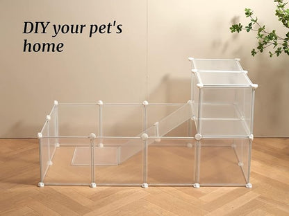 LURIVA Transparent Clear Small Animal Playpen, Guinea Pig Cages, Puppy Dog Playpen, Pet Playpen, Rabbit Bunny Indoor Fence Pen Enclosure, White Clear Plastic Playpen,12X12 Inch, 12Panels