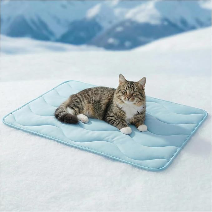 Dog Cooling Mat for Medium Dogs, 35"x24" Breathable Self Cooling Crate Mat for Dogs & Cats, QMAX>0.5 Portable Washable Pet Cooling Mat for Dog Bed, Thickened Cool Fiber Indoor/Outdoor Summer,Blue