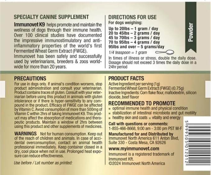 Plant-Based Dog Supplement Powder | Fermented Wheat Germ Extract | Boosts Immunity, Gut Health & Energy | Natural Pet Supplement for All Dog Ages | Non-GMO, Vet Trusted, Safe Formula- 90g