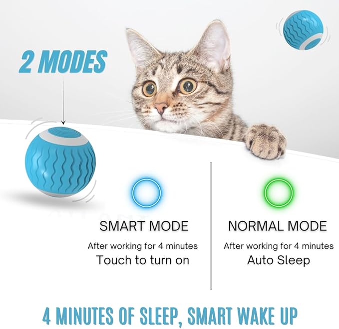 Cat Toys Interactive Spinning Ball, Automatic Rolling Smart for Cats Training, with Flashing LED Lights, and it’s USB Rechargeable. Food Grade Silicone Material. (Emerald Green)