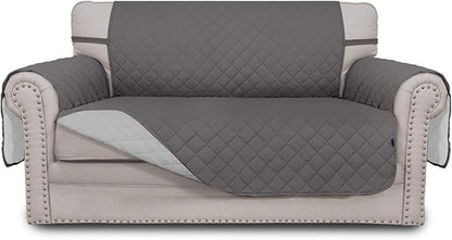Easy-Going Reversible Loveseat Couch Cover for 2 Cushion Couch Sofa Cover for Dogs Water Resistant Furniture Protector with Foam Sticks Elastic Straps for Pet (Loveseat, Gray/Light Gray)