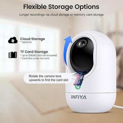 INFIYA 2K Security Camera Indoor-360 Cameras for Home Security and One-Tap Call, Elderly/Cat/Baby/Nanny, Motion Alert, Intelligent Tracking, 2.4GHz WiFi Only, Work with Alexa/Google Home, K7 2Pack