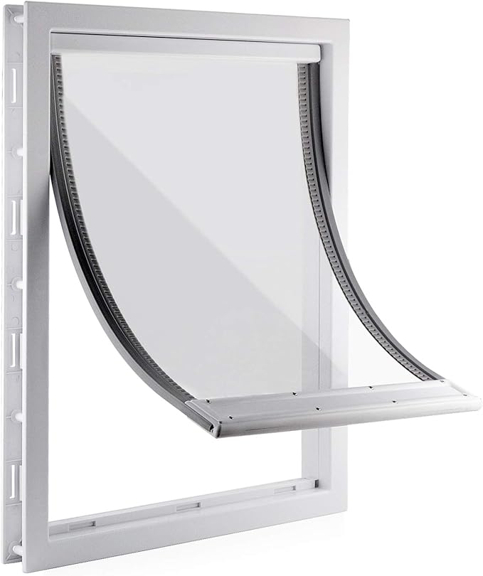 CEESC Large Dog Door with Soft Transparent Magnetic Flap and Snap-in Closing Panel, Premium PVC Plastic Pet Door for Large Dogs(XL,White)