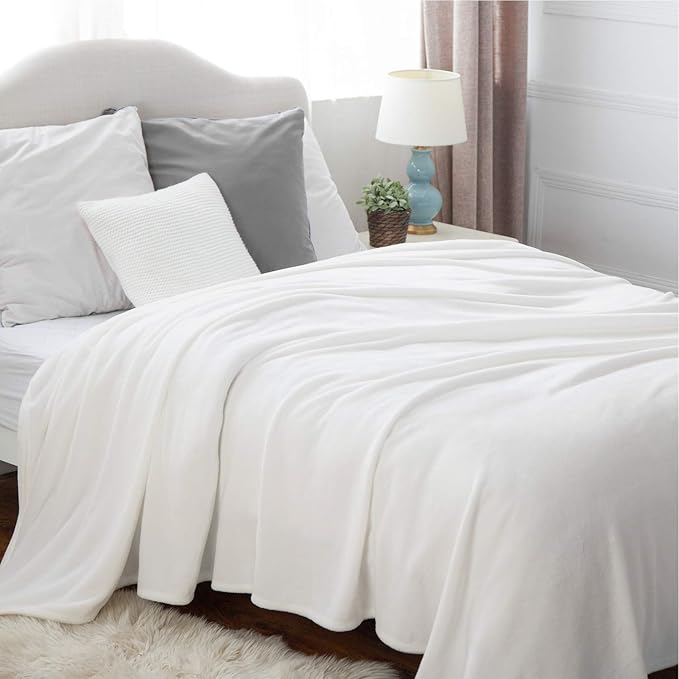 Bedsure GentleSoft Fleece Blankets Queen Size White - Mothers Birthday Gifts for Women Bed Blanket Soft Lightweight Plush Fuzzy Cozy Luxury Microfiber, 90x90 inches