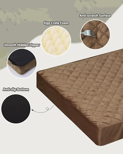 NUPIDA Orthopedic Dog Beds Large Sized Dog Waterproof Pet Bed for Crate,with Removable Washable Cover and Non-Slip Bottom, 35x23 Inch, Brown