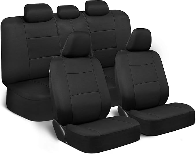 BDK PolyPro Car Seat Covers Full Set in Solid Black, Front and Rear Split Bench Seat Covers for Cars, Easy to Install Car Seats Cover Set and Accessories for Auto Trucks Van SUV - Solid Black