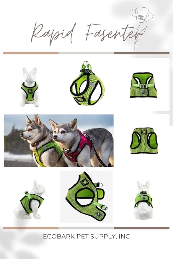EcoBark Step in Dog Harness - Eco-Friendly Teacup Dog Harnesses for XXS, XS, and Small Dogs - Reflective and Adjustable Mini Body Halter Vest -Tiny Soft Mesh Toy Breed Harness (Neon Green, XXXS)