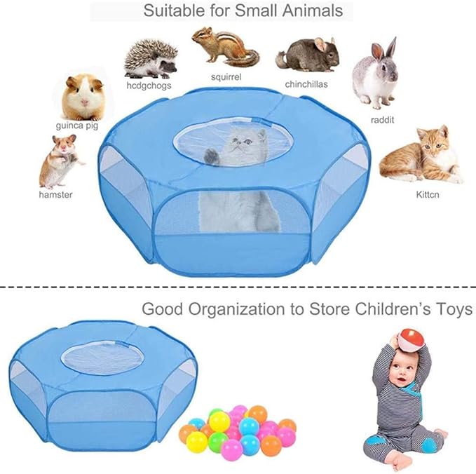 Small Animal Cage, Pet Playpen, Play Tent, Indoor/Outdoor Bedding Fence, Portable Pen for Hamster, Guinea Pig,Bunny, Puppy, Ferret, Rat, Cat, Chinchilla, Bearded Dragon, Hedgehog (Cover-Blue)