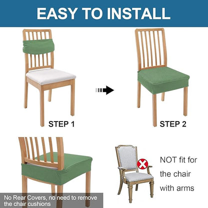 Smiry Waterproof Seat Covers for Dining Room Chairs Set of 4, Stretch Jacquard Removable Washable Chair Seat Slipcovers Protector, No Rear Covers, Green