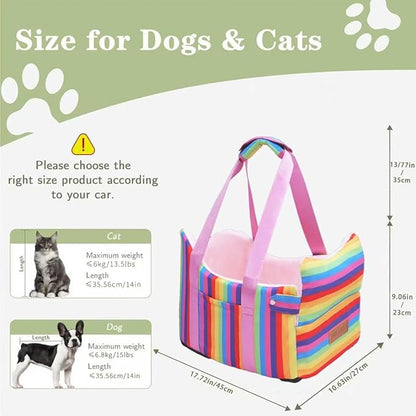 Cullaby Console Dog Car Seat for Small Dogs - Anti-Collapse Center Console Armrest Booster Seat, Sturdy Pet Travel Seat with Safety Tether, Cozy Washable Cushion, Puppy Up to 15lbs (Colorful Stripes)