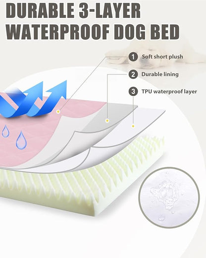 NUPIDA Orthopedic Dog Beds Large Sized Dog Waterproof Pet Kennel Pad with Removable Washable Cover and Non-Slip Bottom, 35x23 Inch, Pink
