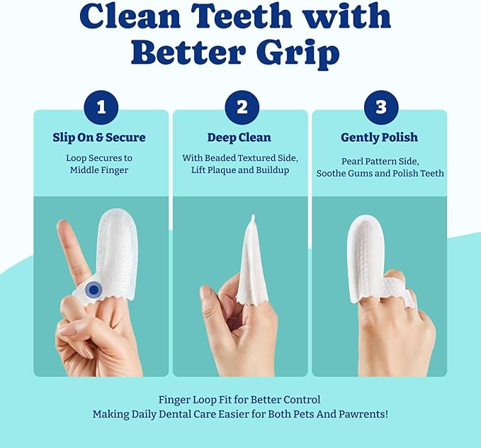Dog Teeth Cleaning Wipes, Pet Finger Dental Wipes for Dogs & Cats, Dual-Sided, 6-in-1 Herbal Formula, Remove Plaque & Tartar, Freshen Breath, No-Rinse Toothbrushing Wipes - 50 PCS, Unflavored
