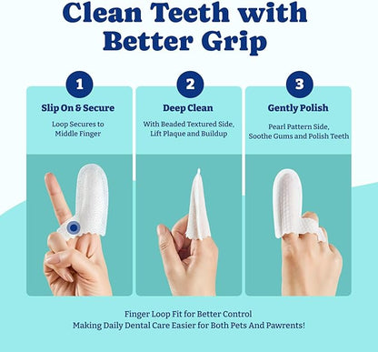 Dog Teeth Cleaning Wipes, Pet Finger Dental Wipes for Dogs & Cats, Dual-Sided, 6-in-1 Herbal Formula, Remove Plaque & Tartar, Freshen Breath, No-Rinse Toothbrushing Wipes - 50 PCS, Unflavored