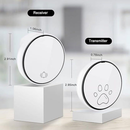 Comsmart Smart Wireless Dog Door Bell, Doggie Doorbell for Pet Potty Training Communication Go Outside Press Button with 38 Melodies 4 Volume Levels LED Flash (1 Receiver & 2 Transmitter), White