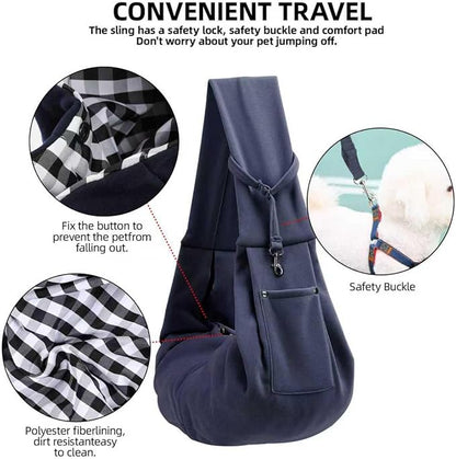 Dog Carrier Sling - Reversible Puppy Carrier Purse with Storage Pocket, Hand-Free Dog Sling Carrier for Carry Small Dogs and Cats, Travel Safety Harness, Dog and Cat Harness (Dark Blue)