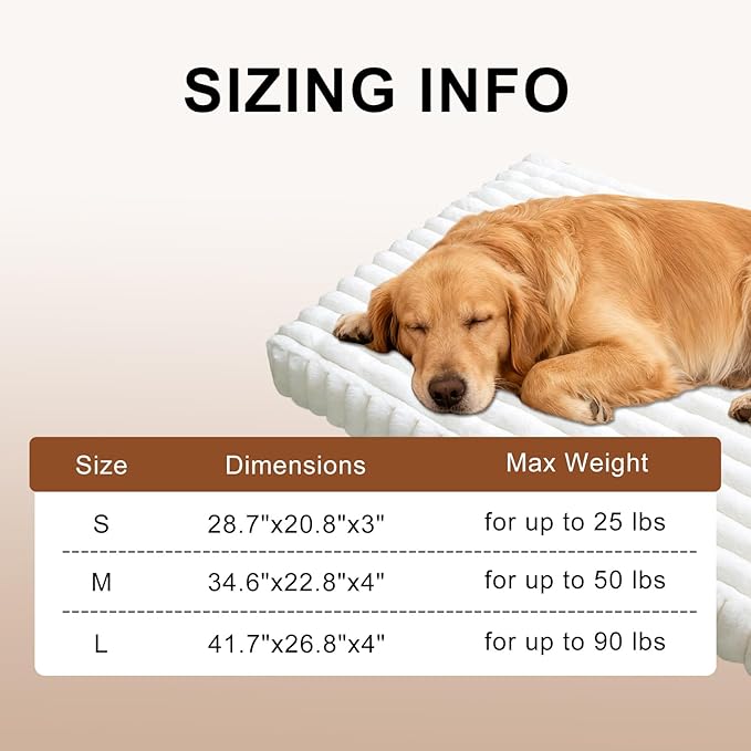 Dog Beds Flat Dog Crate Bed Waterproof for Meduim Large Dogs with Plush Removable Washable Cover Anti Slip Bottom for Indoor,Cream,28.7"x20.8"