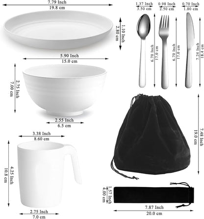 Camping Utensils, Reanea Camping Mess Kit for Travel, Camping, Picnic, Outdoor, Camping Gear Include Knife, Spoon, Fork Cutlery Set, Cup, Bowl, Plate, Camping Essentials for 1