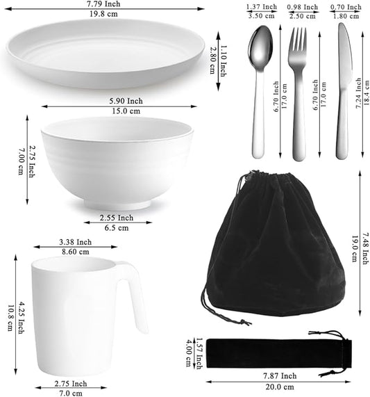 Camping Utensils, Reanea Camping Mess Kit for Travel, Camping, Picnic, Outdoor, Camping Gear Include Knife, Spoon, Fork Cutlery Set, Cup, Bowl, Plate, Camping Essentials for 1