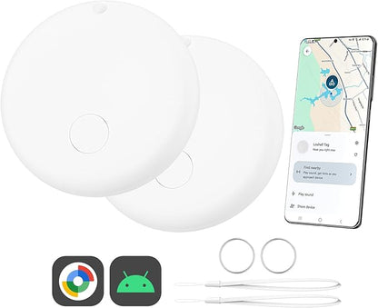 Air Smart Tags-2 Pack for Android, Google Android Tag Tracker Work with Google Find My Device (Find Hub), Key Finder/Luggage Tracker/Item Locator, 2 Pack White