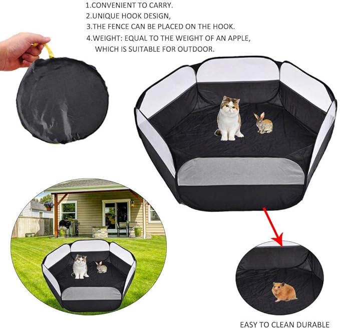 Small Animal Cage, Pet Playpen, Play Tent, Indoor/Outdoor Bedding Fence, Portable Pen for Hamster, Guinea Pig,Bunny, Puppy, Ferret, Rat, Cat, Chinchilla, Bearded Dragon, Hedgehog (nocover-Black)