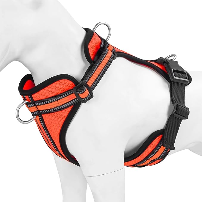 Wisedog Reflective No Pull Dog Harness - Adjustable Lightweight Pet Vest with 3 Fast-Release Buckles for Dogs Walking, Running and Training(L, Orange)
