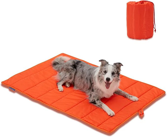 BDEUS Travel Dog Bed, Outdooor Camping Pet Mat, Portable Place Mat with Handle, Easy to Clean, Waterproof & Portable and Odor Resistant Pet Cooling Pad (Large 43" x 25", Orange)