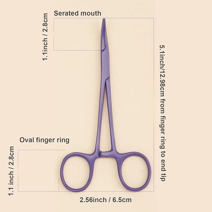 Pets ears/nose hair Puller Straight & Curved full serrated, stainless steel Home Hemostat Locking Forceps, Professional pet grooming tool for cats & dogs 2pcs set （purple）