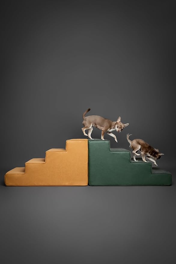 Noah & Paw Dog Stairs, Dog Ramp for Bed (17" Extra Wide) Pet Stairs for High Bed, Design to Fit Small and Large Breeds, Durable 4 Pet Steps for Couch (35 Foam Density) Leather Collection