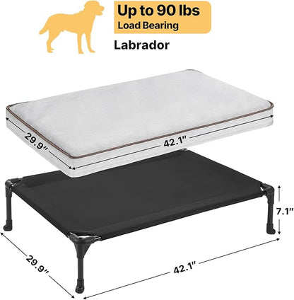 Veehoo Elevated Dog Bed with Waterproof Cushion Mat, Cooling Raised Dog Beds with Padded Top, Washable Outdoor Dog Bed, Orthopedic Pet Cot for Indoor & Outdoor, Large Dog Bed 42" x 30", Dark Grey