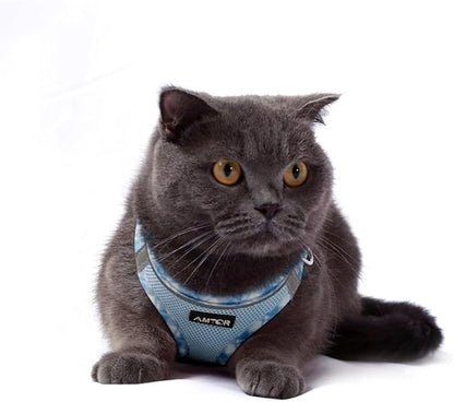 AMTOR Small Dog Harness with Leash Set, No Escape Easy Walk Puppy Harnesses for Training Walking, Step-in Reflective Soft Dogs Vest for XS S Medium Extra-Small Large Sized Dog(XXS Size,Blue/White)