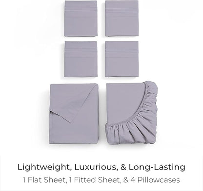 Mellanni King Sheet Set - 6-Piece Iconic Collection Bedding, (Including 4 Pillowcases), 21-Inch Extra Deep Pocket, Easy Care, Ultra Soft, Cooling Sheets, Brushed Microfiber - Lavender