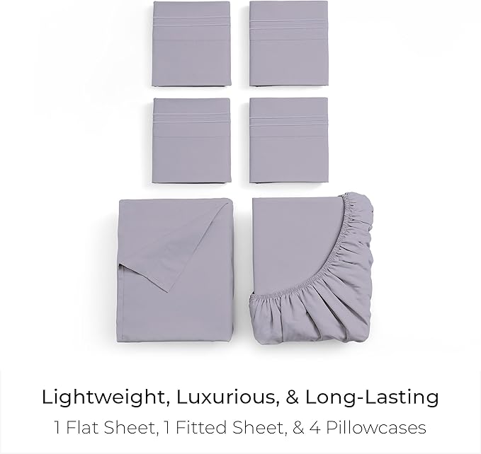 Mellanni California King Sheet Set - 6-Piece Iconic Collection Bedding, (Including 4 Pillowcases), 21-Inch Extra Deep Pocket, Easy Care, Ultra Soft, Cooling Sheets, Brushed Microfiber - Lavender