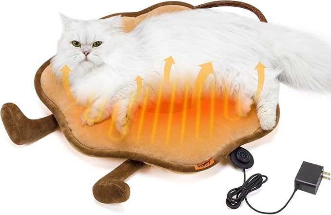 Cat Heating Pad for Indoor Cats Dogs Pressure-Activated Heated Cat Bed for Pets Warming Mat Electric Heated Pads with Removable Cover Adjustable Temp Sunflower Brown 22"X 22"